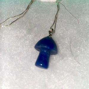 Psychedelic Boho natural Blue Onyx Mushroom Sterling Silver Neckl…